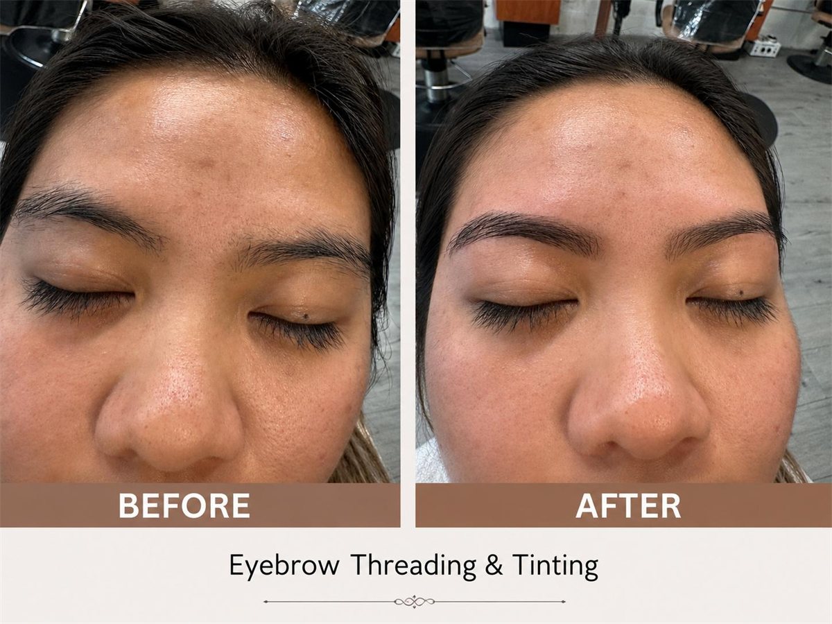 Cejas con hilo y tinte — antes y después