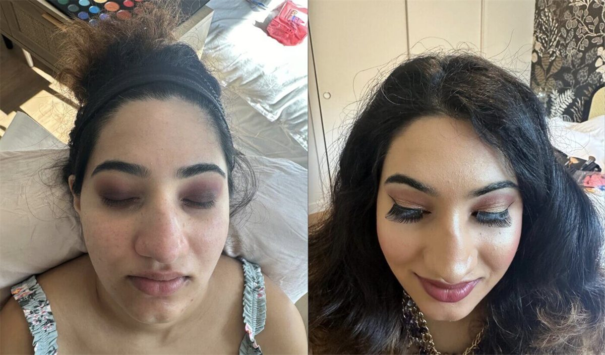 Transformación de maquillaje — antes y después