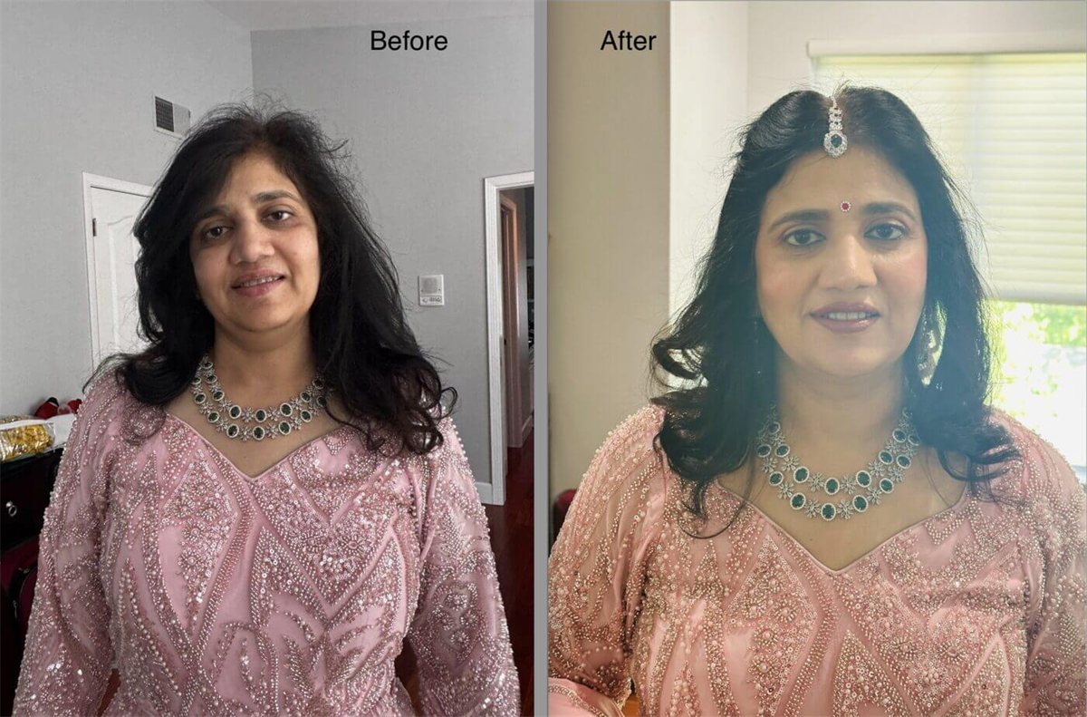 Maquillaje y peinado de evento — antes y después